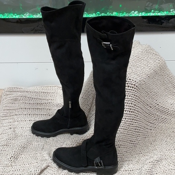 Marc Fisher Shoes - Marc Fisher Black Over the Knee Boots Suede